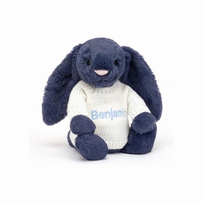 Jellycat Bashful Navy Konijn with Cream Jumper | YR2831459